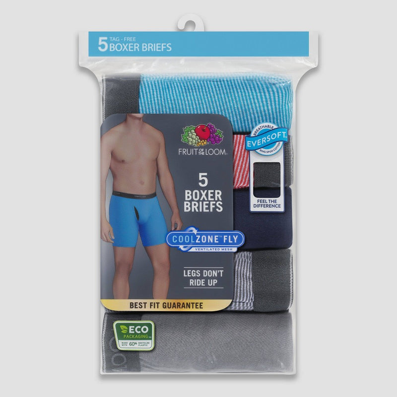 Fruit of the Loom Men's Cool Zone Boxer Briefs 5pk - Black/Blue/Orange L