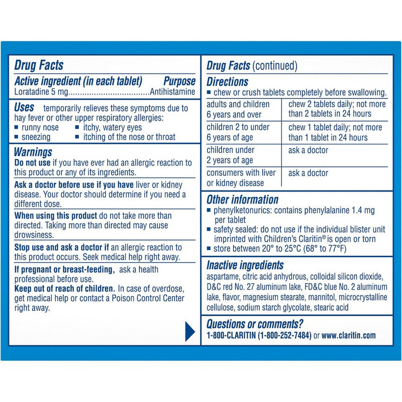 Children's Claritin Loratadine Allergy Relief Non-Drowsy Chewable Tablet 08/2025