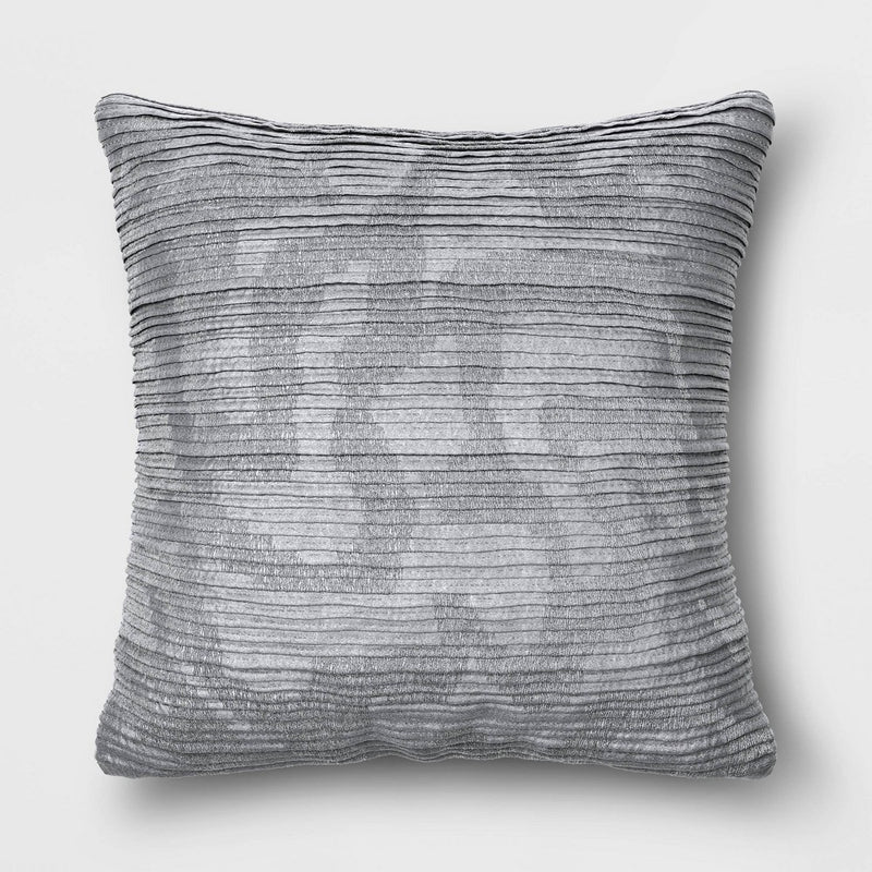 Geometric Patterned Pleated Satin with Metallic Embroidery Square Throw Pillow Blue/Gray - Threshold