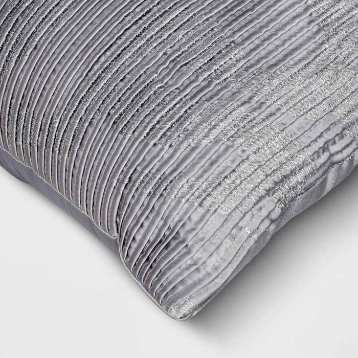 Geometric Patterned Pleated Satin with Metallic Embroidery Square Throw Pillow Blue/Gray - Threshold