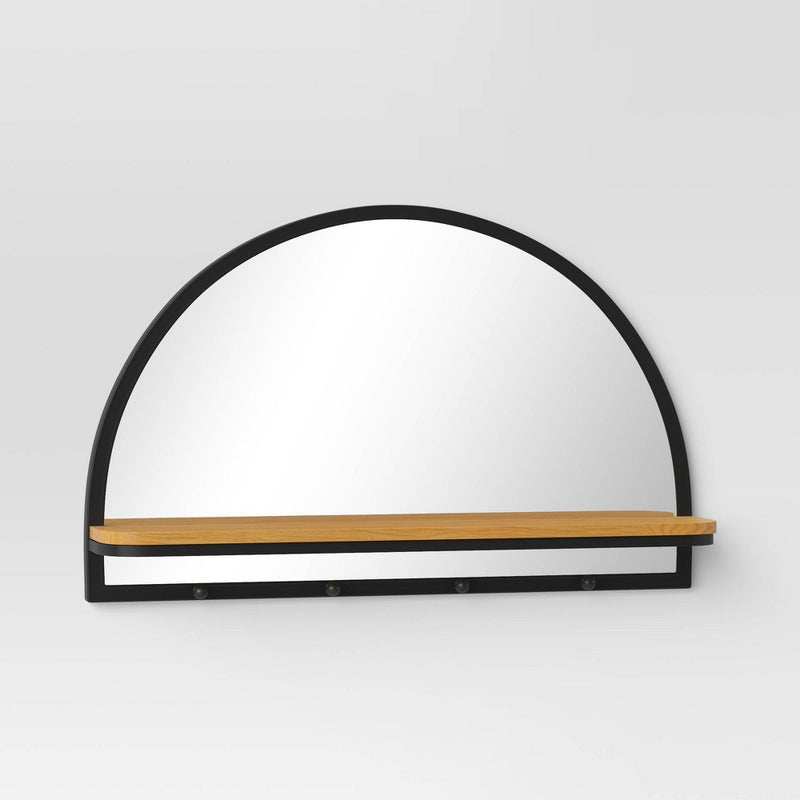 24"x15" Arch Wall Mirror with Shelf and Pegs Brown/Black - Threshold (LOCAL PICKUP ONLY)