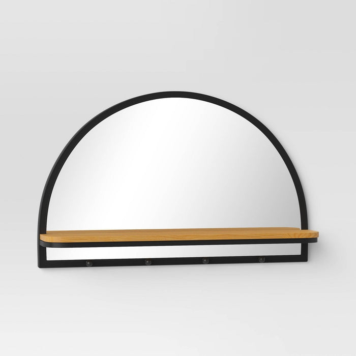 24"x15" Arch Wall Mirror with Shelf and Pegs Brown/Black - Threshold (LOCAL PICKUP ONLY)