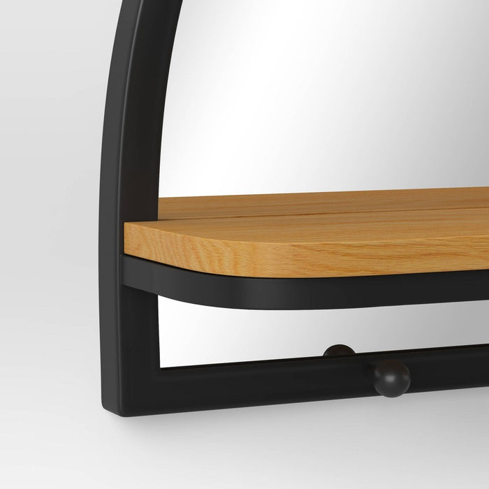 24"x15" Arch Wall Mirror with Shelf and Pegs Brown/Black - Threshold (LOCAL PICKUP ONLY)