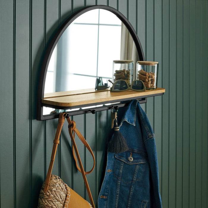 24"x15" Arch Wall Mirror with Shelf and Pegs Brown/Black - Threshold (LOCAL PICKUP ONLY)