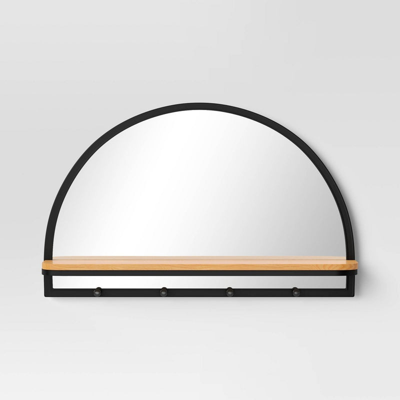 24"x15" Arch Wall Mirror with Shelf and Pegs Brown/Black - Threshold (LOCAL PICKUP ONLY)