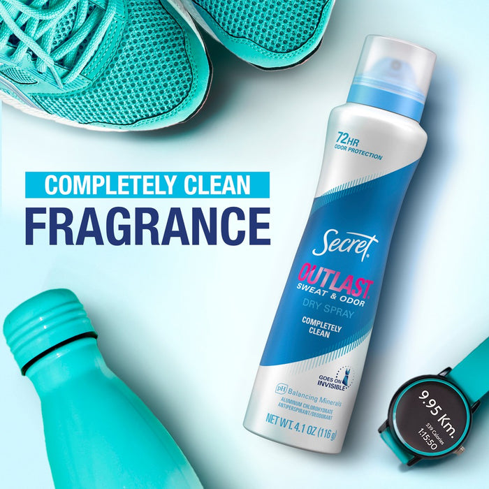 Secret Outlast Dry Spray Antiperspirant Deodorant for Women - Completely Clean - 4.1oz