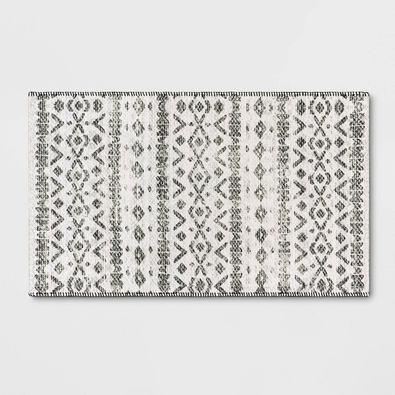 2'3"x3'9" Washable Luna Aztec Diamond Printed Accent Rug Black - Opalhouse