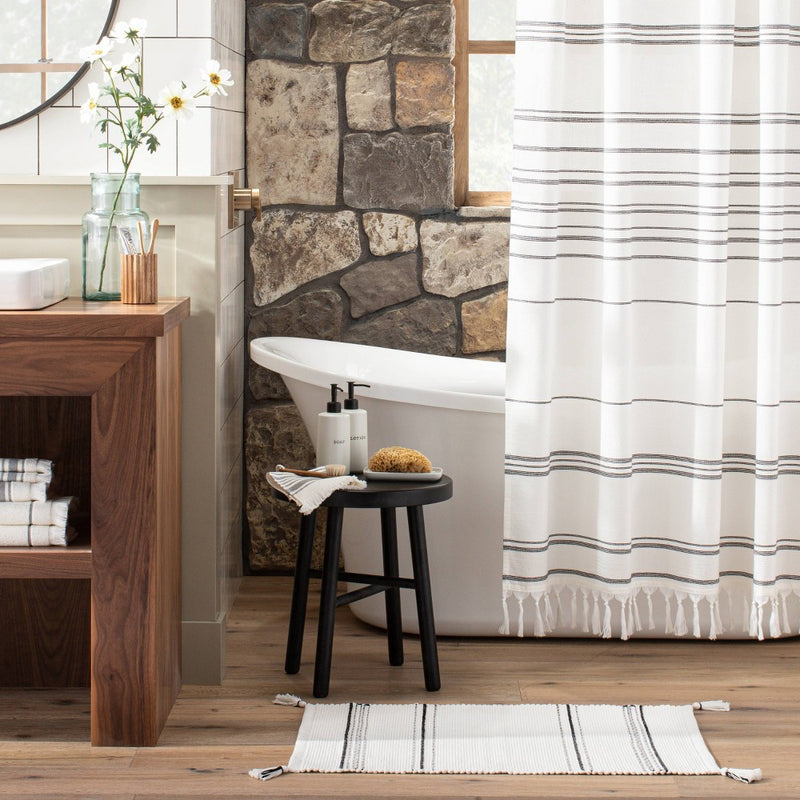Tonal Stripes Bath Rug Sour Cream/Railroad Gray - Hearth & Hand with Magnolia