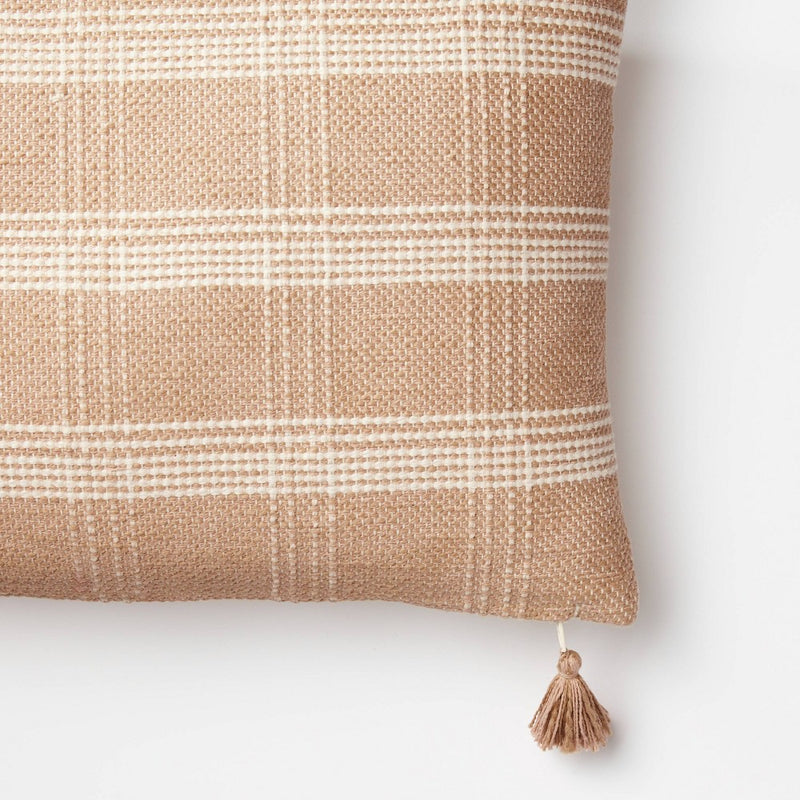 Woven Plaid Lumbar Throw Pillow with Tassel Zipper Camel/Cream -Threshold designed with Studio McGee