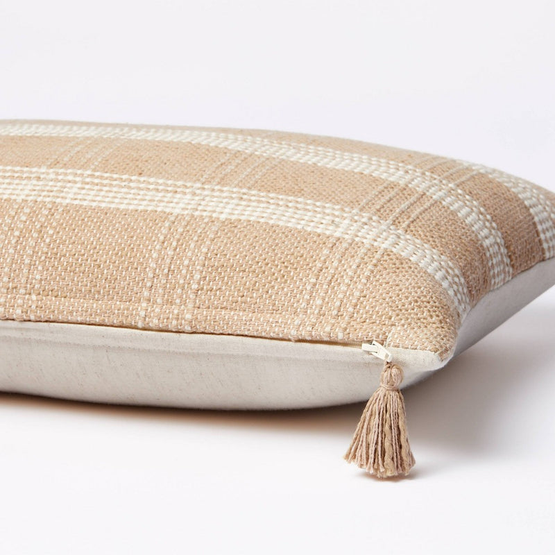 Woven Plaid Lumbar Throw Pillow with Tassel Zipper Camel/Cream -Threshold designed with Studio McGee