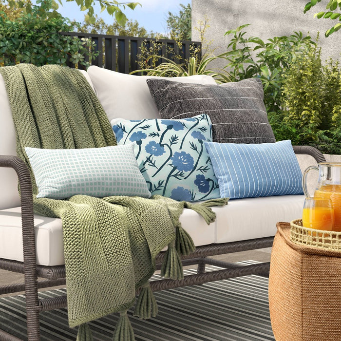 10"x17" Micro Grid Rectangular Outdoor Lumbar Pillow Mint Green - Room Essentials