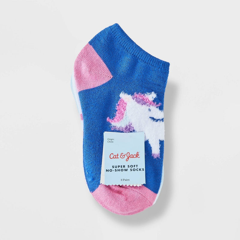 Girls' 6pk 'Unicorn' Super Soft No Show Socks - Cat & Jack M