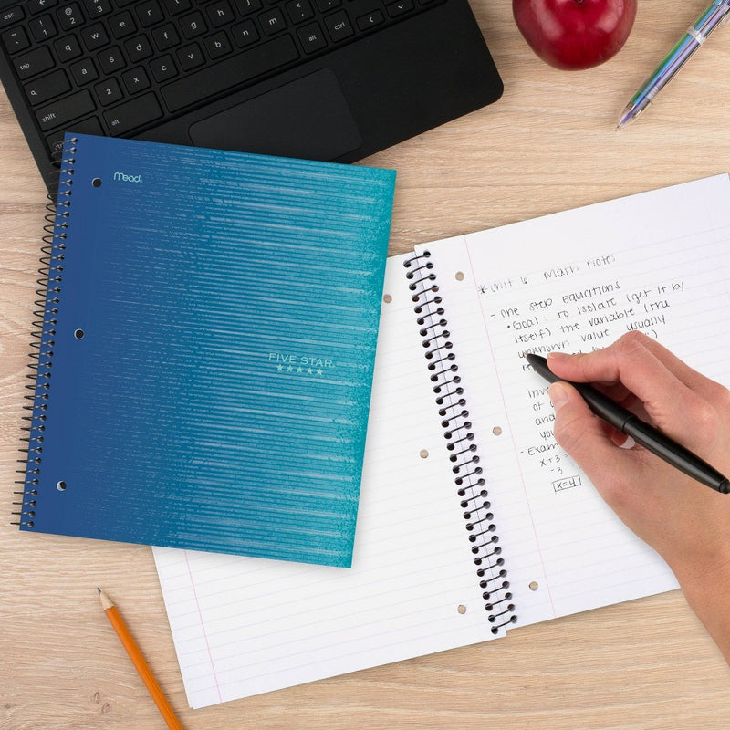 Five Star 1 Subject Wide Ruled Spiral Notebook Blue