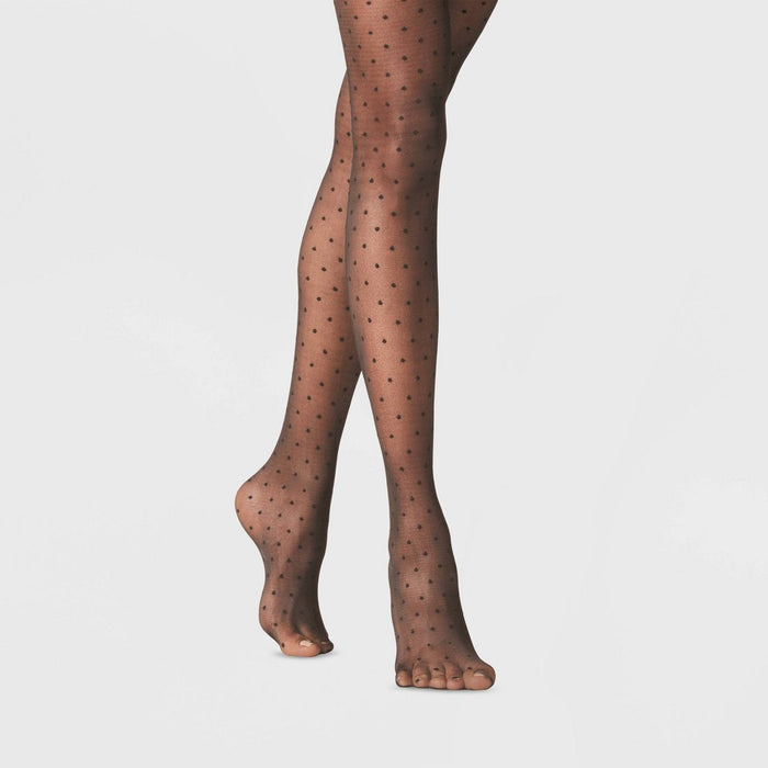 Women's Polka Dot Sheer Tights - A New Day Black M/L