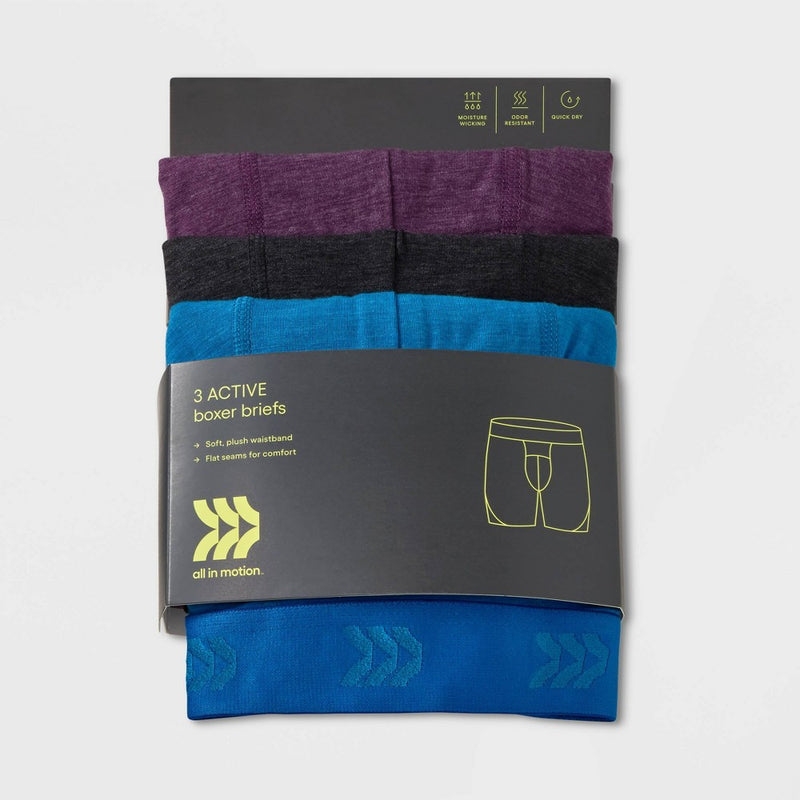 Men's Active 3pk Boxer Briefs - All in Motion Heathered Purple M