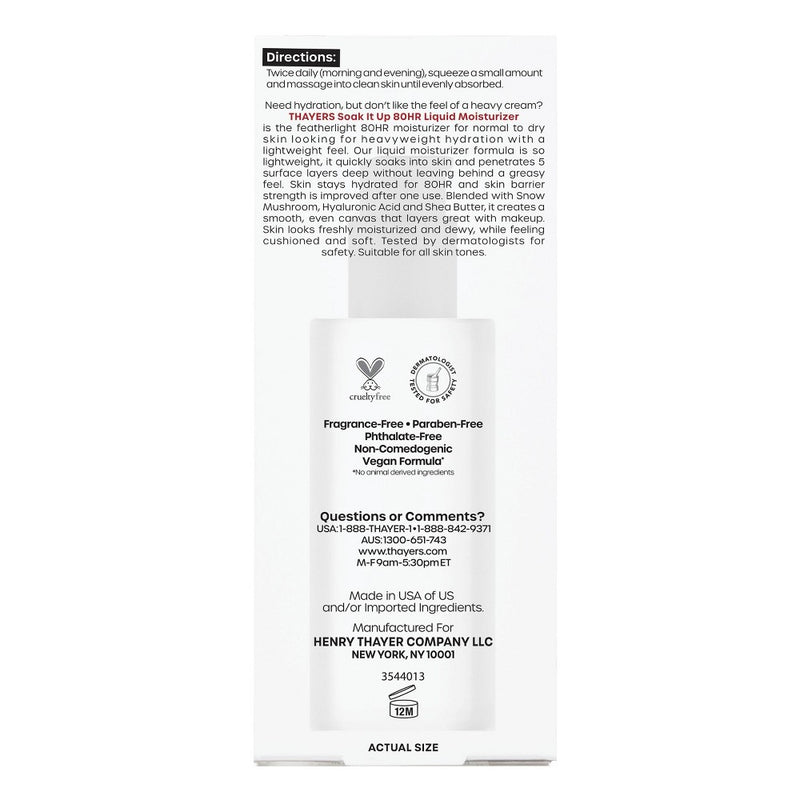 Thayers Natural Remedies Soak it Up 80hr Liquid Face Moisturizer - 2.5 fl oz
