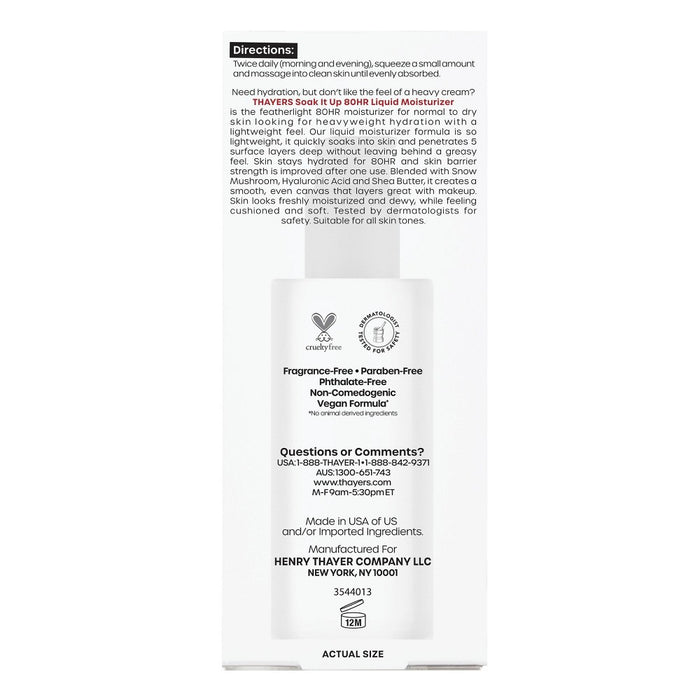 Thayers Natural Remedies Soak it Up 80hr Liquid Face Moisturizer - 2.5 fl oz
