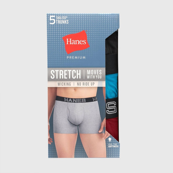 Hanes Premium Men's Mid-Rise Stretch Trunks 5pk - Blue/Black/Gray XXL