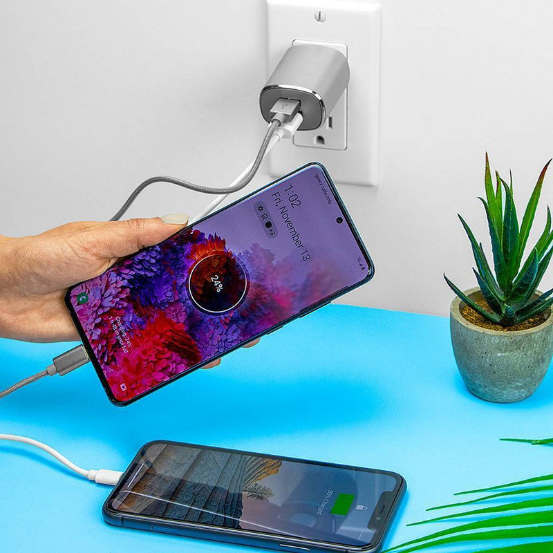 Just Wireless 3.4A/17W 2-Port USB-C/USB-A Home Charger with 6' Mesh Type-C to USB-A Cable - Gray