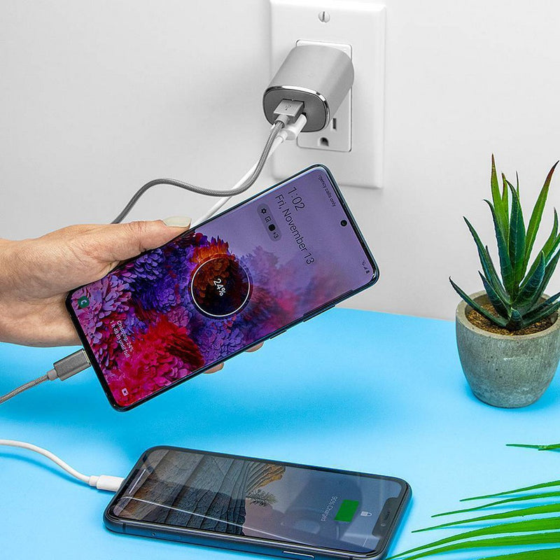 Just Wireless 3.4A/17W 2-Port USB-C/USB-A Home Charger with 6' Mesh Type-C to USB-A Cable - Gray