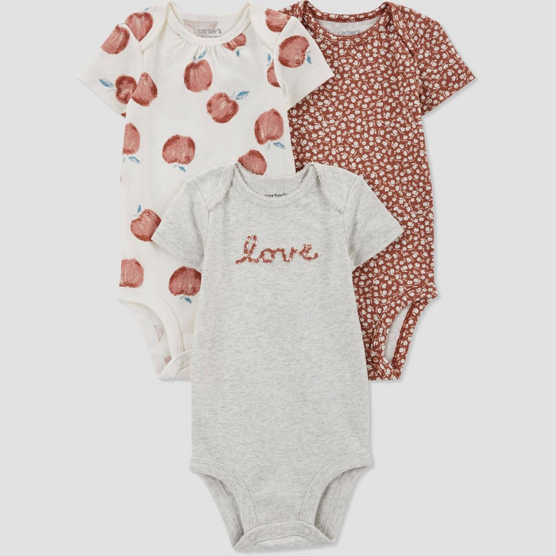 Carter's Just One You Baby Girls' 3pk Short Sleeve Bodysuit - Dark Orange/Gray 3M