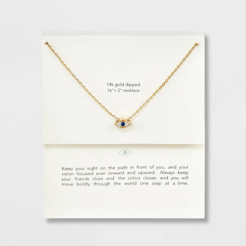 14K Gold Dipped Cubic Zirconia Evil Eye Slider Pendant Necklace - Gold