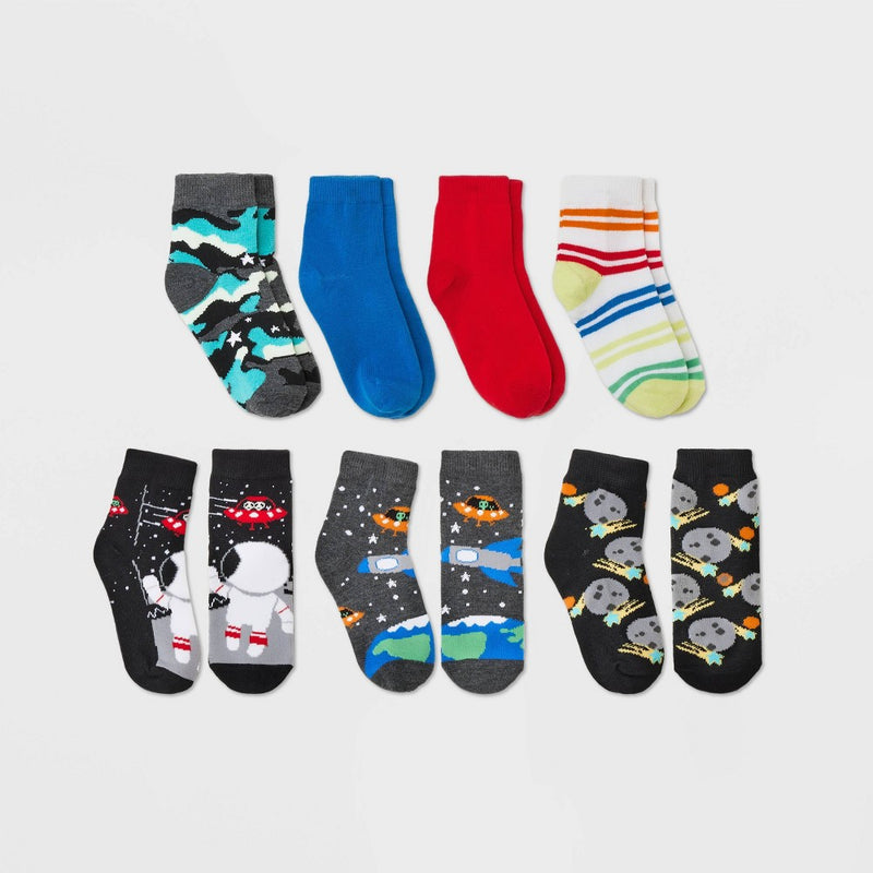 Boys' 7pk Space Ankle Socks - Cat & Jack Black S