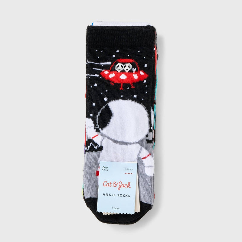 Boys' 7pk Space Ankle Socks - Cat & Jack Black S