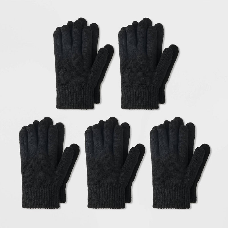 Toddler 5pk Gloves - Cat & Jack Black One Size Fits Most