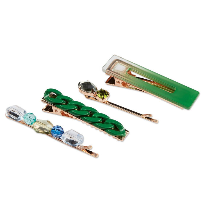 scunci be-u-tiful Rhinestone Embellished Bobby Pins & Fashion Clips - Green - 4pcs