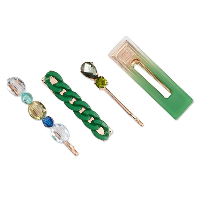 scunci be-u-tiful Rhinestone Embellished Bobby Pins & Fashion Clips - Green - 4pcs