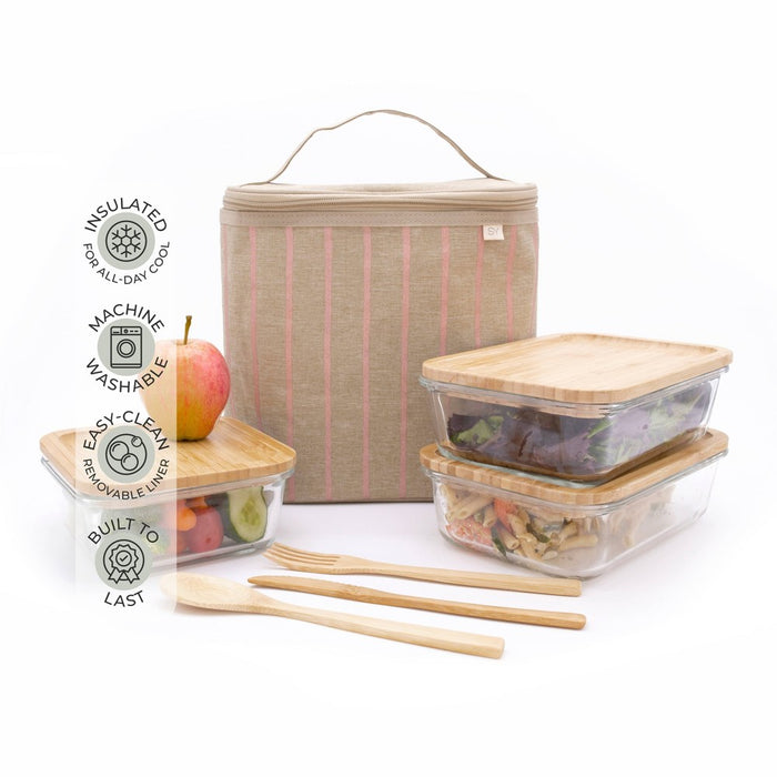Nourish by SoYoung Lunch Bag - Rose Gold Pinstripe