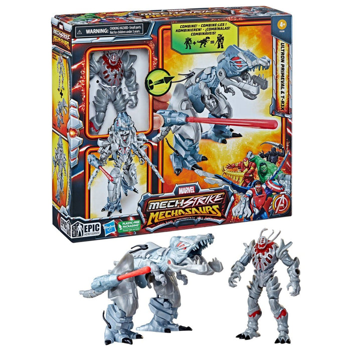 Marvel Mech Strike Mechasaurs Ultron Primeval and T-R3X Action Figure Set - 2pk