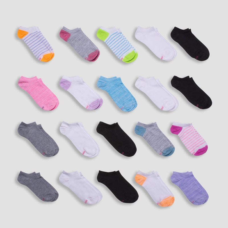 Hanes Girls' 20pk Super No Show Athletic Socks - Colors May Vary M