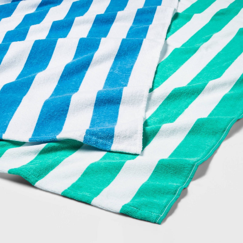 2pk Striped Beach Towel Bundle Green/Blue - Sun Squad