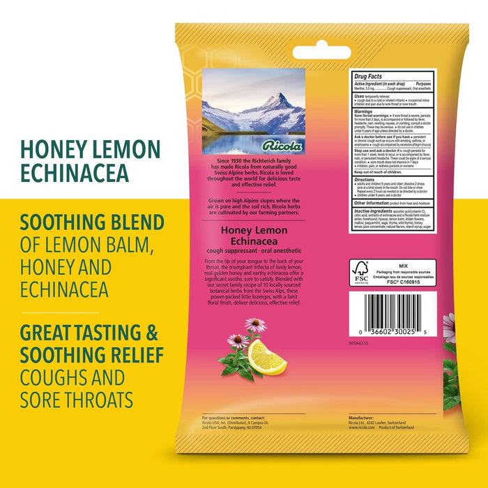 Ricola Throat Drops - Honey Lemon with Echinacea - 45ct