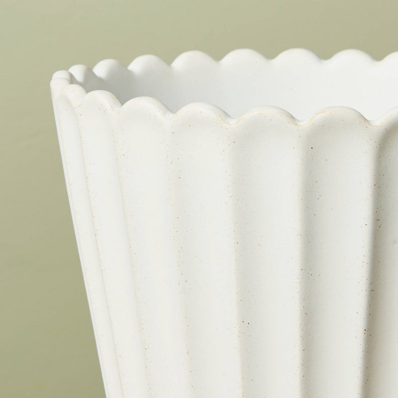 Small Scallop-Fluted Stoneware Indoor/Outdoor Planter Pot with Saucer Cream - Hearth & Hand with Magnolia