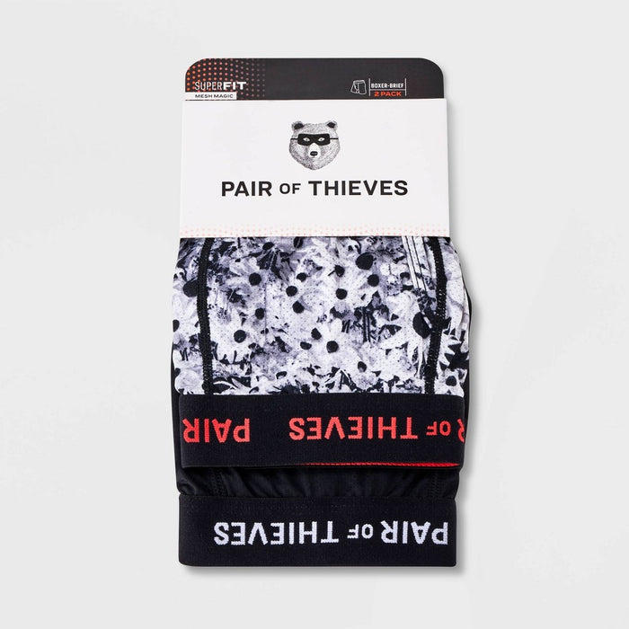 Pair of Thieves Men's Floral Print Super Fit Boxer Briefs 2pk - Black/White S