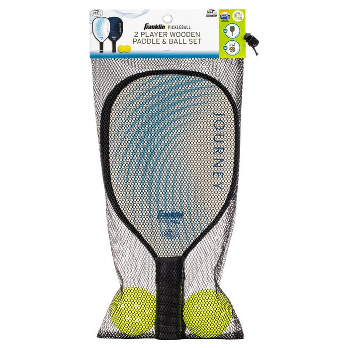 Franklin Sports 2 Player Wood Journey Paddle & Ball Set in Mesh bag - White/Navy