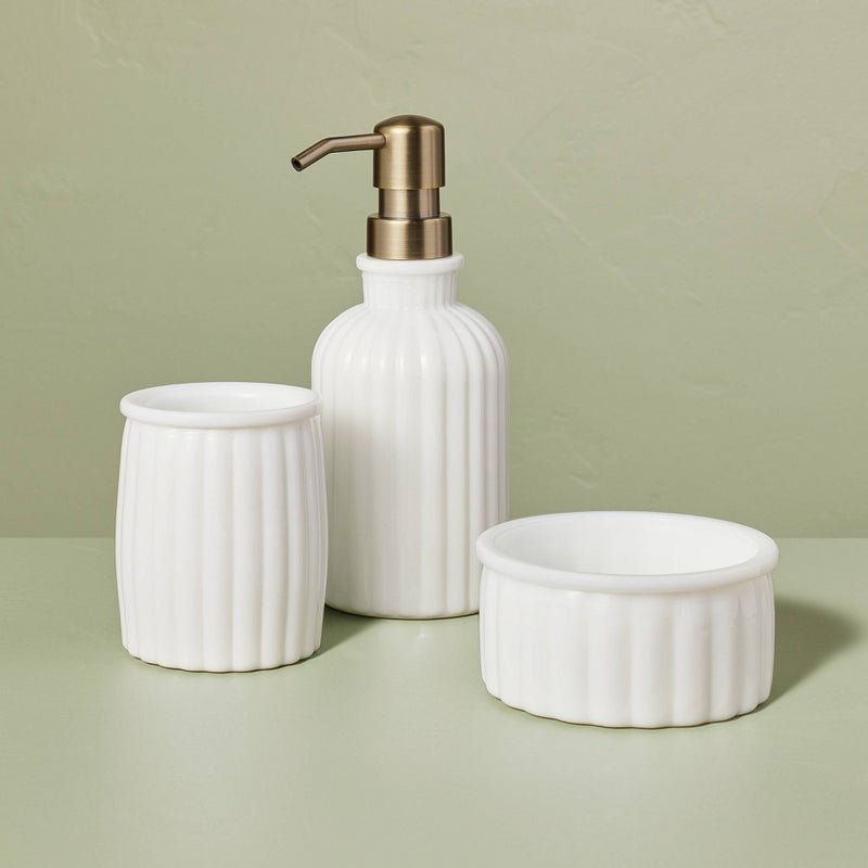 Ribbed Milk Glass Bathroom Trinket Dish White - Hearth & Hand with Magnolia