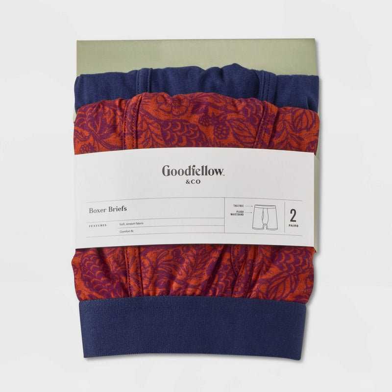 Men's Floral Boxer Briefs 2pk - Goodfellow & Co Dark Orange/Red S
