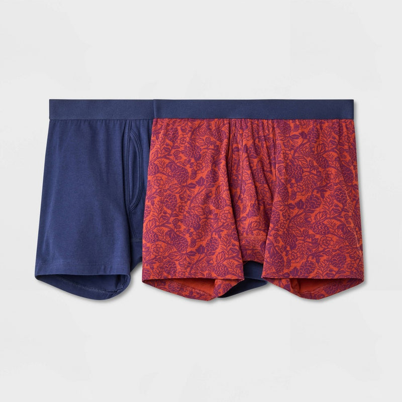 Men's Floral Boxer Briefs 2pk - Goodfellow & Co Dark Orange/Red S