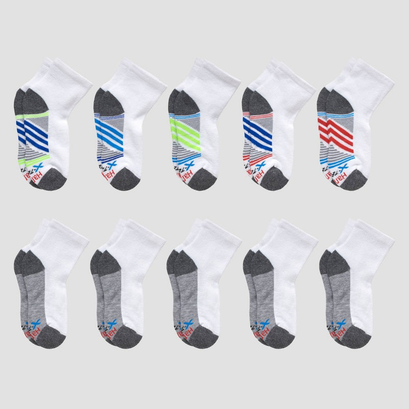 Hanes Boys' 10pk Premium Ankle Athletic Socks - White M