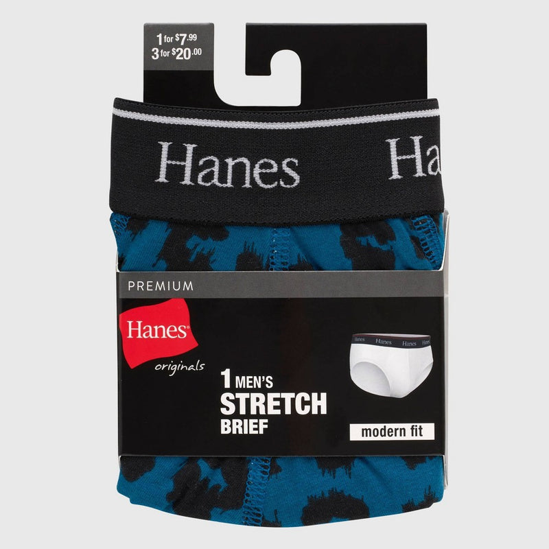 Hanes Originals Premium Men's Leopard Print Briefs - Blue S