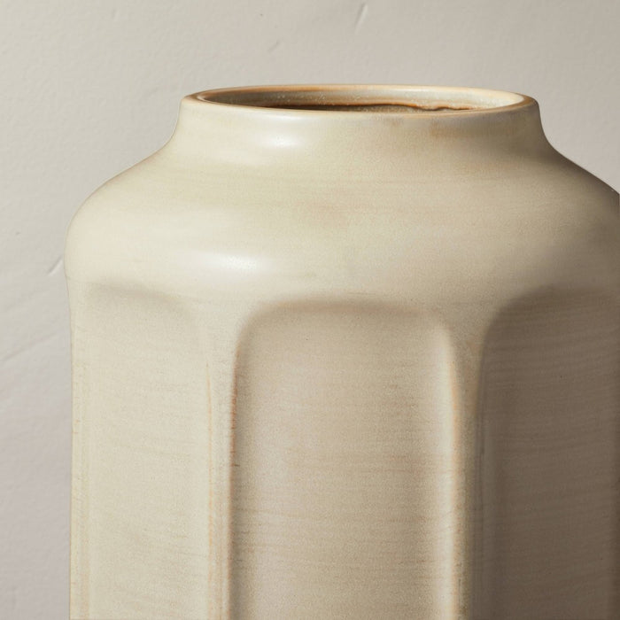16" Faceted Ceramic Vase Taupe - Hearth & Hand with Magnolia