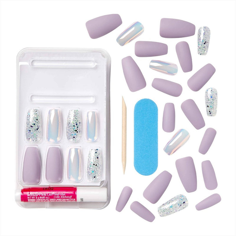 Kiss Nails Gel Fantasy Fake Nails - Rainbow Rings - 28ct
