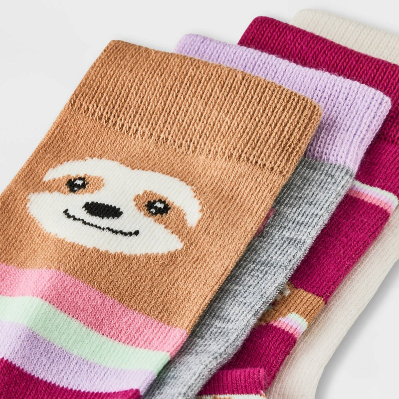 Girls' 4pk Sloth Crew Socks - Cat & Jack Rose Pink M