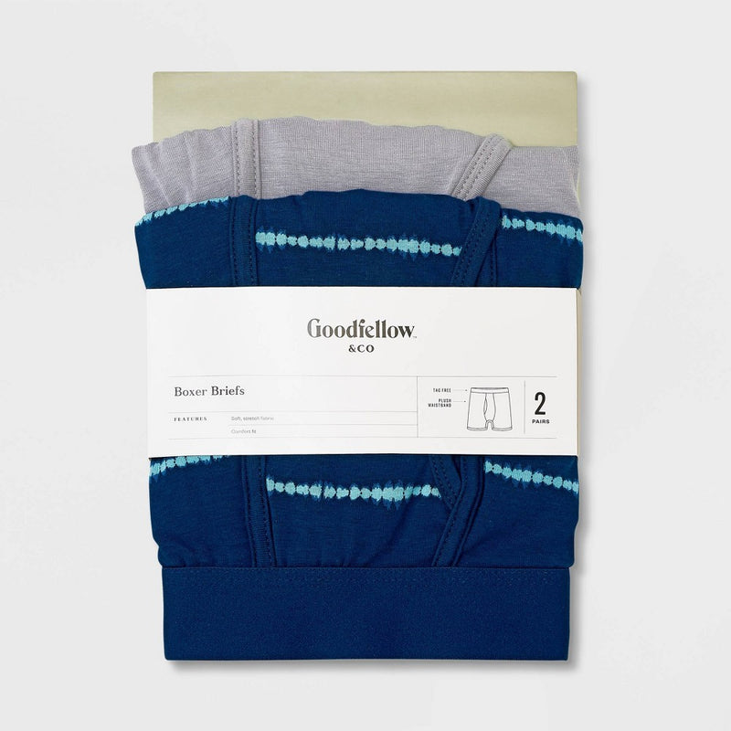 Men's Striped Boxer Briefs 2pk - Goodfellow & Co Blue/Gray S