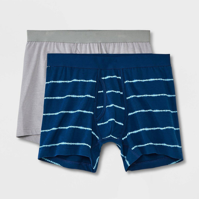 Men's Striped Boxer Briefs 2pk - Goodfellow & Co Blue/Gray S