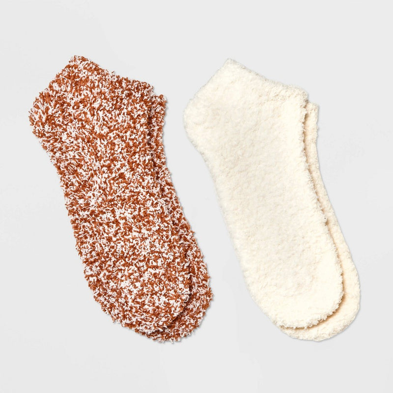 Women's Cozy Marled 2pk Low Cut Socks - Universal Thread Burnt Orange/Ivory 4-10